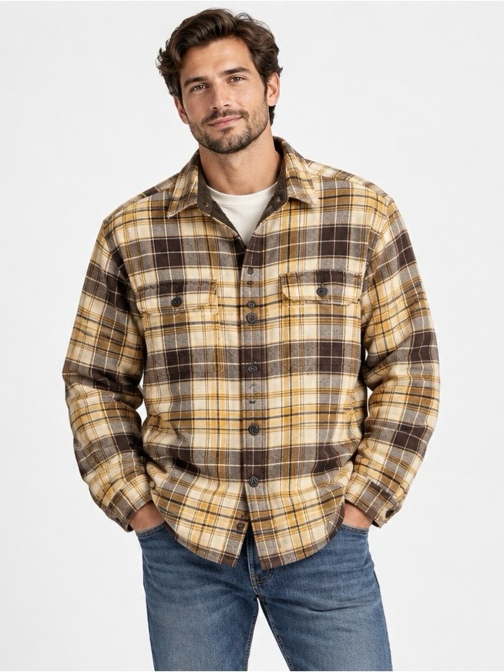 L.L.Bean Men’s Fleece Lined Plaid Flannel Shirt Jacket Large Traditional Fit